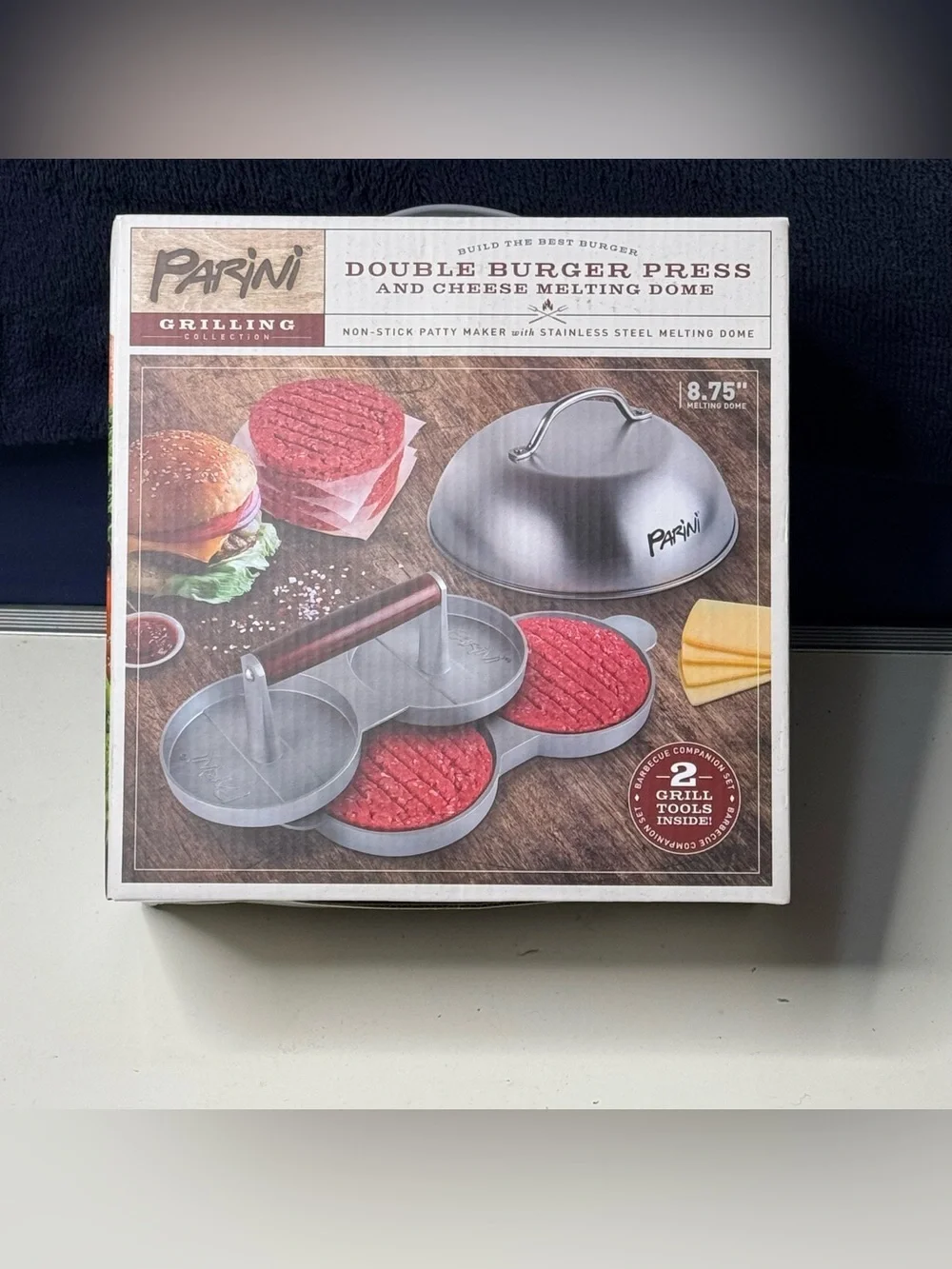 Parini Grilling Collection Double Burger Press & Cheese Melting Dome.